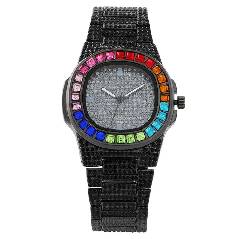 Shiny Color Block Double Side Snaps Quartz Watch Women's Watches