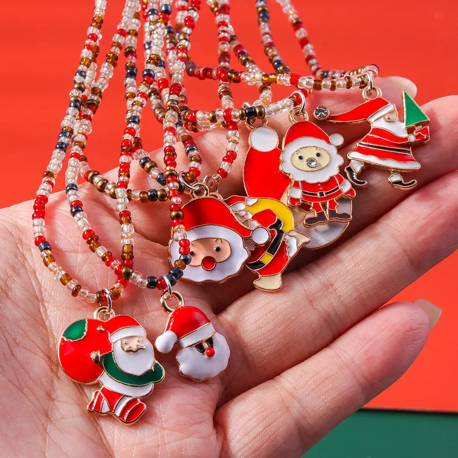 Cute Santa Claus Glass Pendant Necklaces Christmas Wholesale
