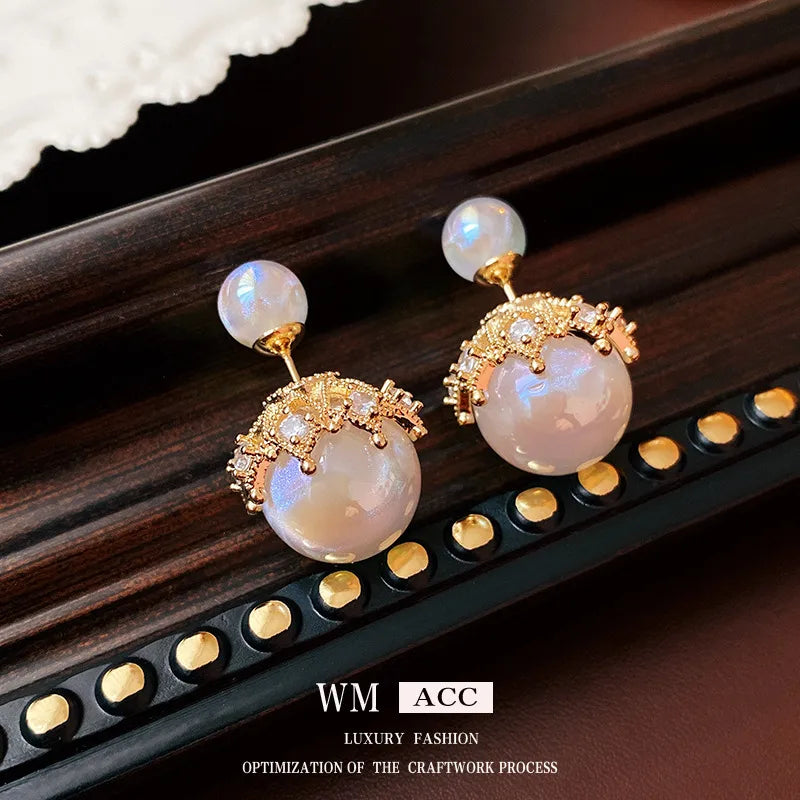 1 Pair Solid Color 925 Sterling Silver Freshwater Pearl Ear Studs