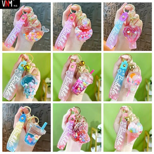 Acrylic Keychain Cute Sandflow Bottle Bag Pendant Toy Christmas Valentine Wedding Graduation Birthday Gift Keyring Decoration