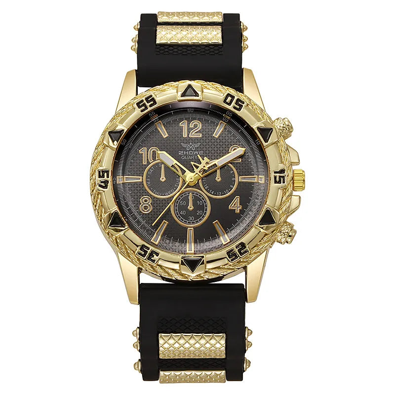 New in stock yellow gold men's watch large dial Men's Watch Middle East popular light luxury non-waterproof silicone watch