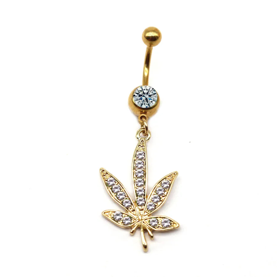 elegant sunflower maple leaf stainless steel alloy copper epoxy inlay rhinestones white gold plated gold plated belly ring