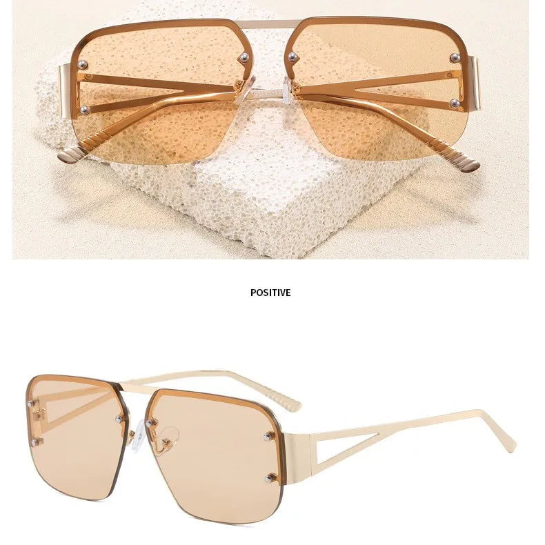 Basic Vacation Solid Color Pc Square Half Frame Women's Sunglasses