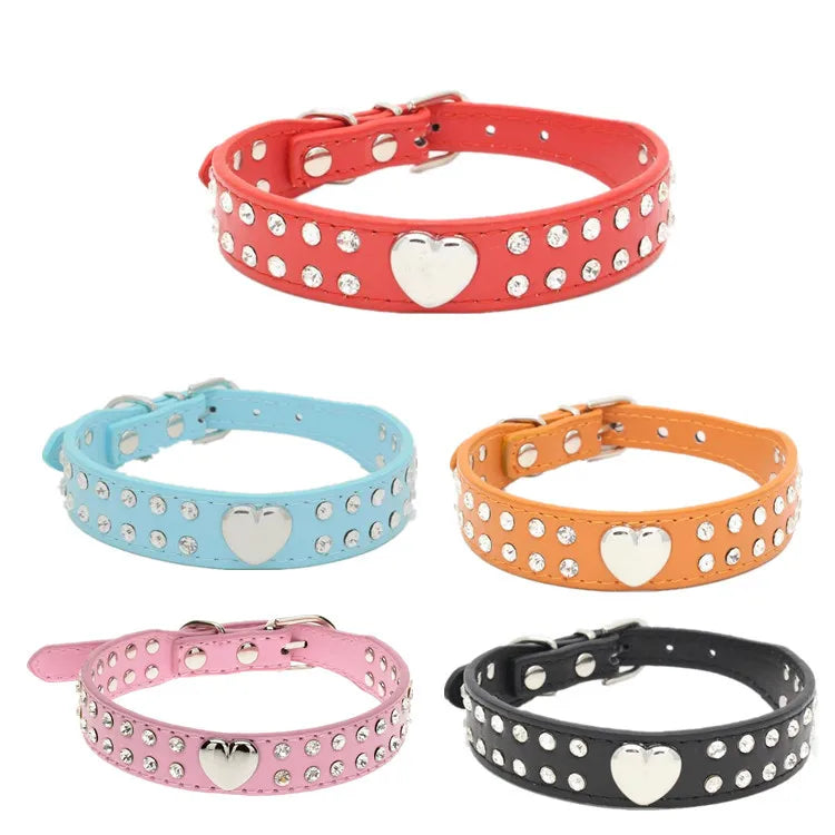 Shiny rhinestone pet collar love jewelry dog collar comfortable leather dog leash Amazon hot sale