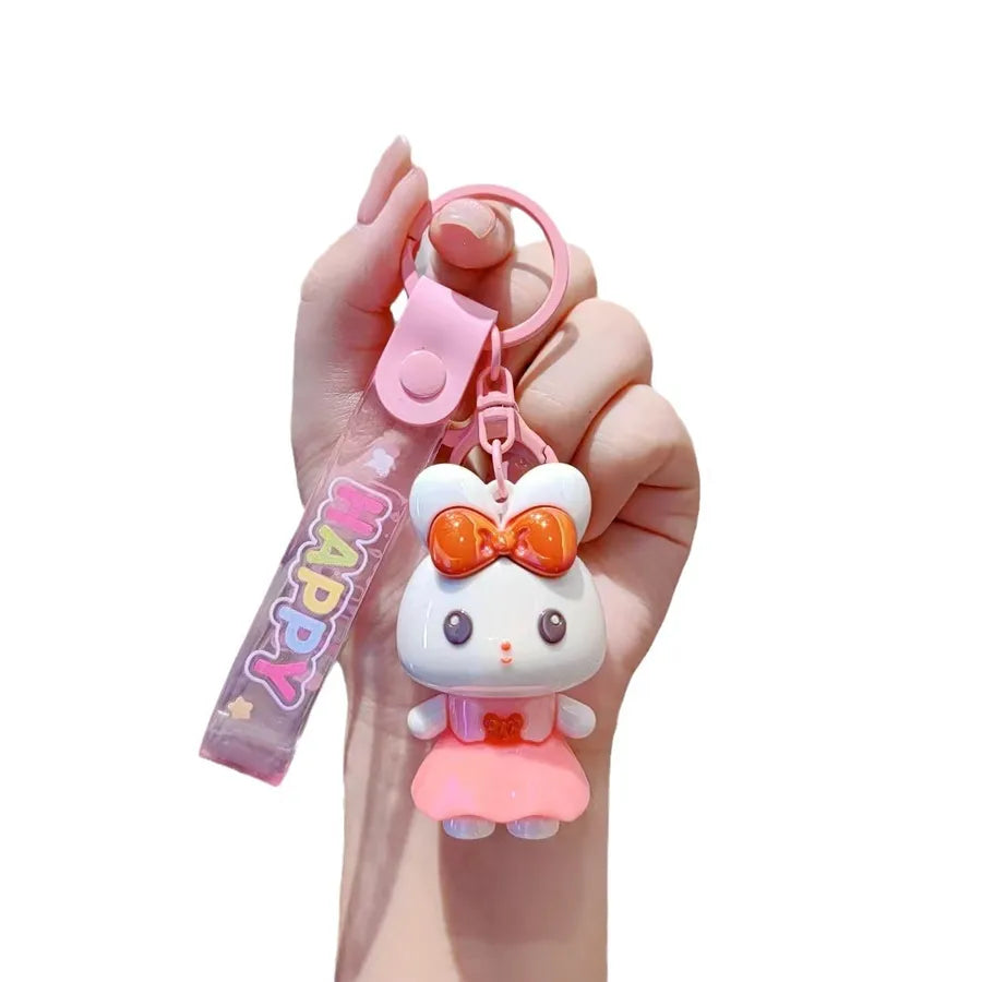 Creative Cartoon Cute Soft Plated Rabbit Doll Car Keychain Women Fashion Elegant Bag Pendant Gift