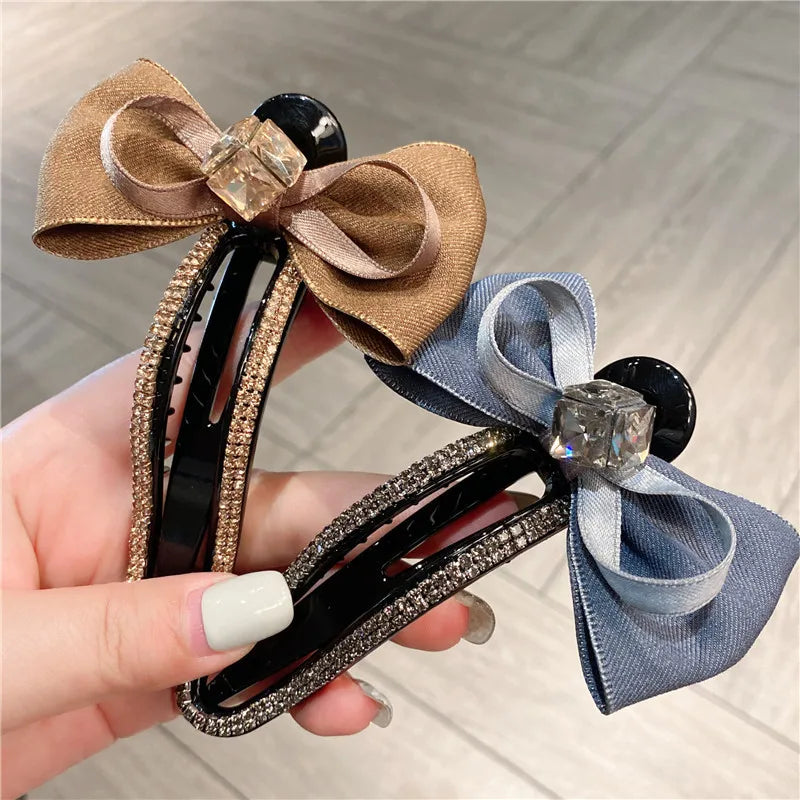 Elegant Summer Sweet Diamond Butterfly Knot Lazy Girl Duckbill Clip Chic Style Hair Accessory For Women