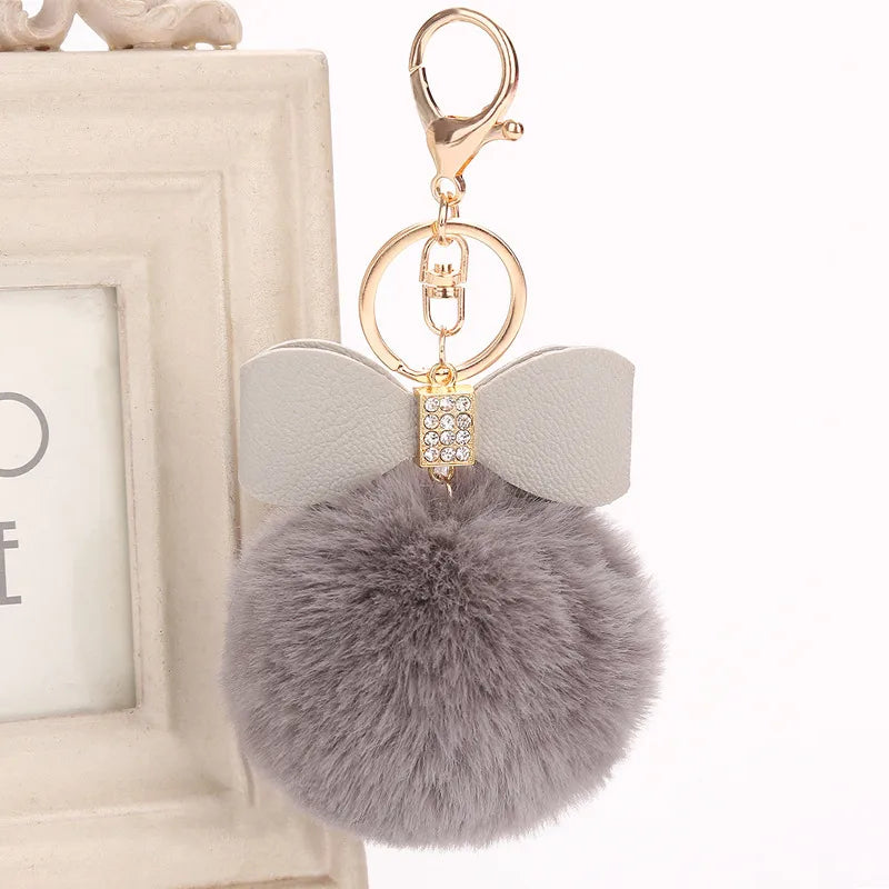 elegant bow knot pu leather women's bag pendant keychain