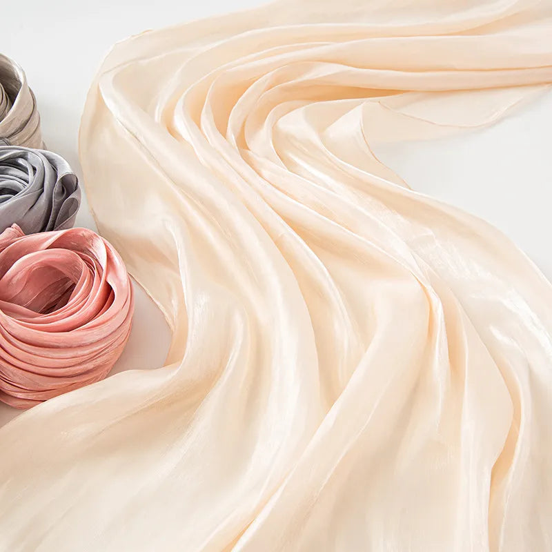New Style Cool Breathable Bright Silk Chiffon Island Wrinkled Long Scarf Solid Color Simple Malay Indonesian Women's Bag Headscarf