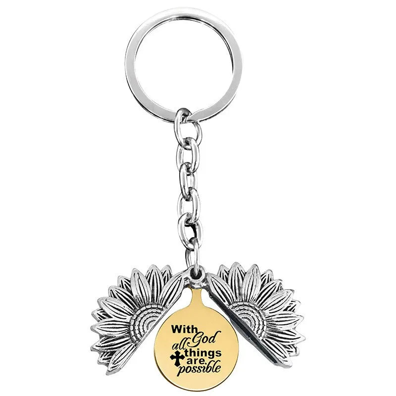 1 piece retro letter plant flowers metal plating keychain