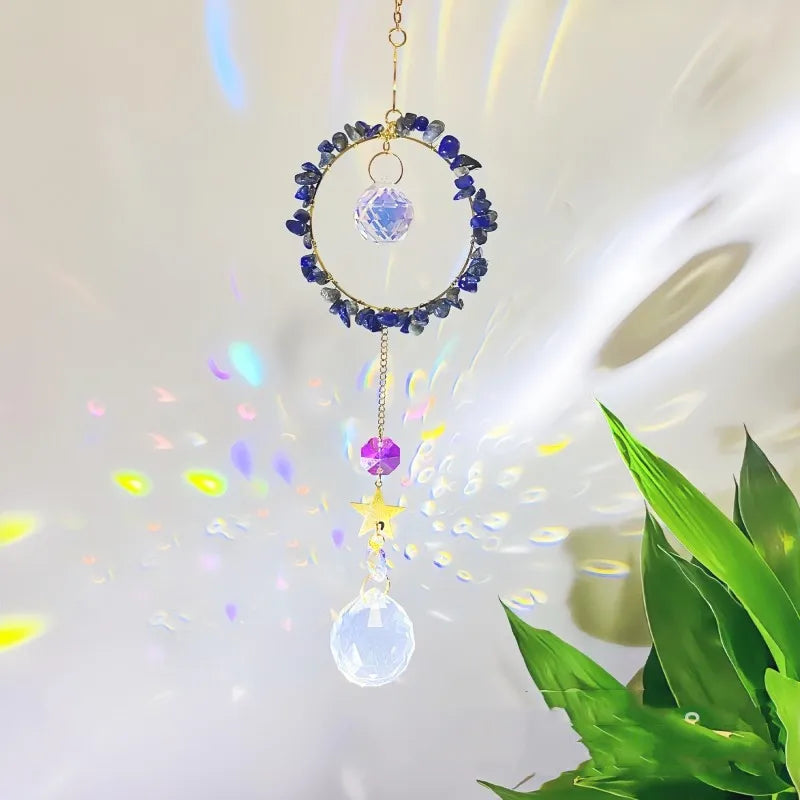 Romantic Circle Star K9 Crystal Natural Crystal Metal Dreamcatcher Wall Art