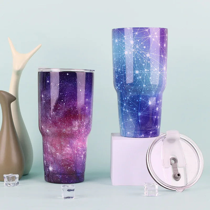 Outdoor Starry Sky Car Stainless Steel Beer Steins,  Paint Transfer 30Oz Cup, Vacuum Large Ice Cup, Printable Logo