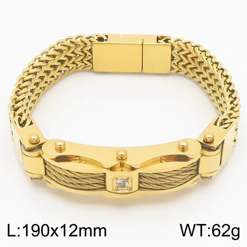 Hip-Hop Solid Color 304 Stainless Steel Inlay Zircon 18K Gold Plated Men's Bracelets