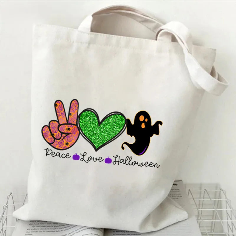Halloween Cartoon Pumpkin Decorative Canvas Bag Student Handbag Shopping Commuter Bag Large Square Fashion Tote Bag