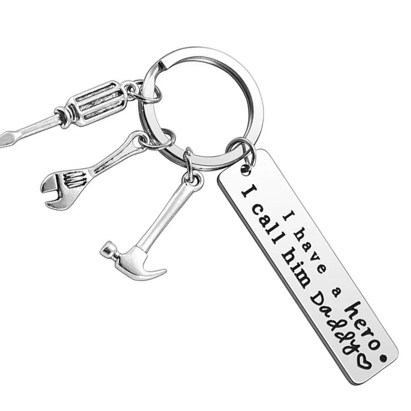 father's day gift i have a hero i call her daddy silver stainless steel key ring