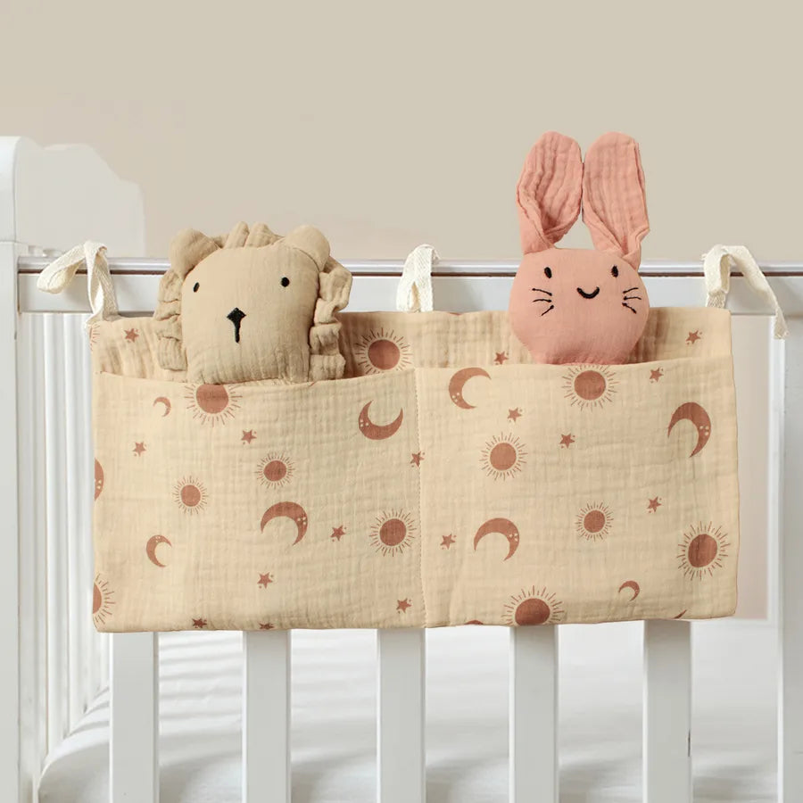 pure cotton baby bed circumference double pocket children's feeding bottle bedside hanging bag baby diaper storage stroller hanging bag