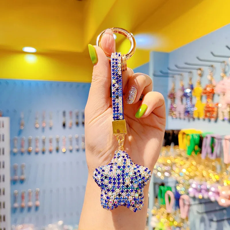New Cartoon Full Drill Star Keychain Cute Men Women Tassel Bag Keychain Circle Pendant Decoration Christmas Valentine's Day New Year