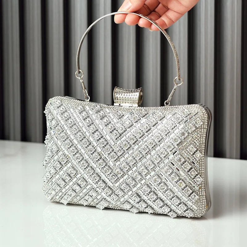 women's nylon stripe elegant sexy square lock clasp evening bag