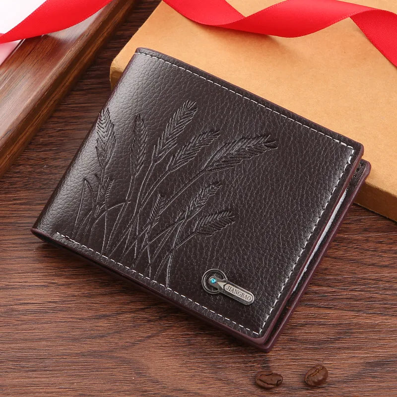 Men's Flower Pu Leather Open Small Wallets