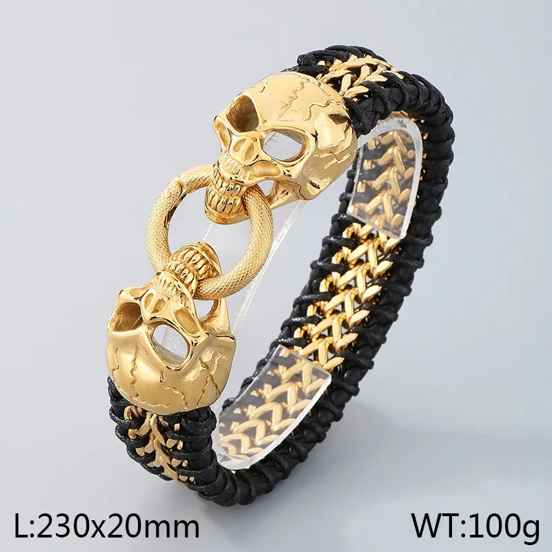 Business Streetwear Skull 304 Stainless Steel 18K Gold Plated Halloween Men's Bracelets