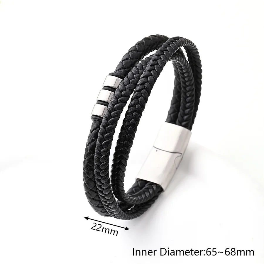 Casual Vacation Streetwear Simple 304 Stainless Steel Genuine Cowhide Leather Wholesale wristband