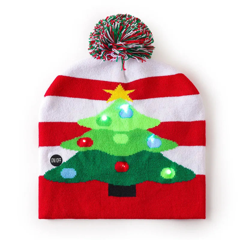 In Stock  Christmas Hat with Light Led Seven-Color Lights Adult Jacquard Hat Woolen Cap Men's and Women's Knitted Hat