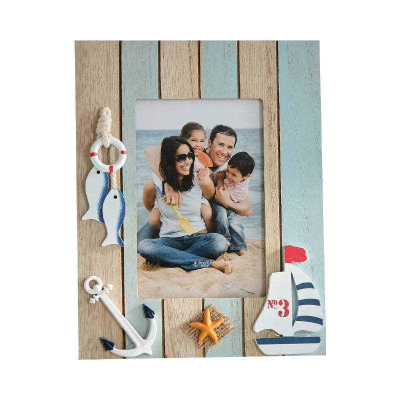 Medieval Style 6-Inch Tabletop Wooden Photo Frame Creative Decorative Ocean Theme Ornament Mediterranean Style Picture Frame