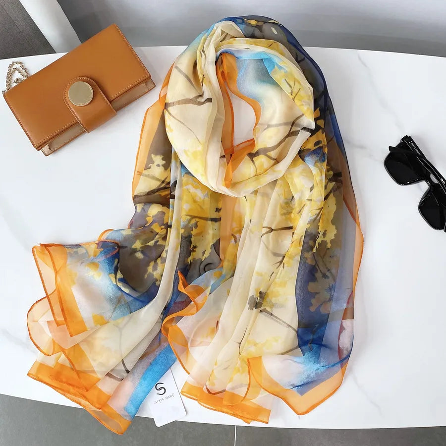 Women's Elegant Printing Polyester Chiffon Silk Scarf