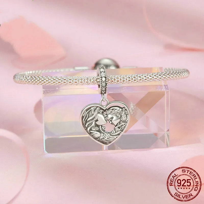 1 Piece 16 * 26mm Hole 4~4.9mm 925 Sterling Silver Zircon Human Heart Shape Polished Pendant Jewelry Accessories
