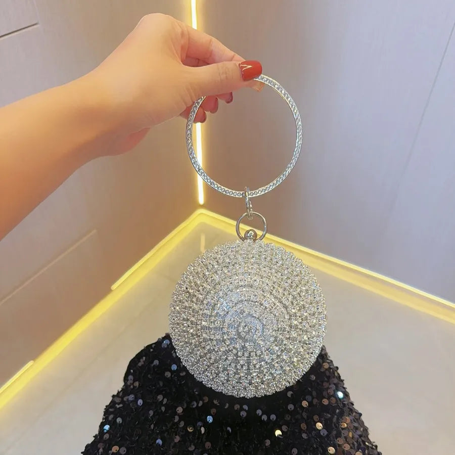 New  fashion banquet bag party  evening bag round spherical silver mini bag hand carrying evening bag