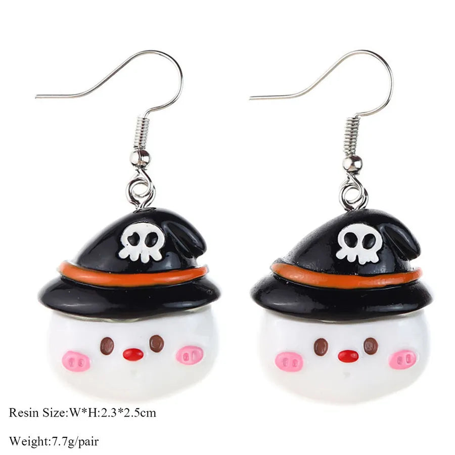 Halloween Series  Ear Rings Scary Funny Personality Skull Spider Ghost Pumpkin Resin Earrings Dangle