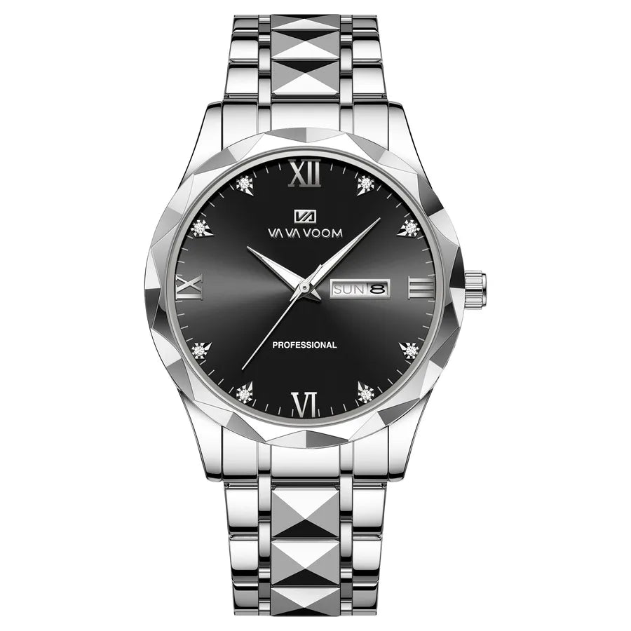 Diamond stainless steel watch with men's  business simple calendar quartz waterproof watch  one-piece delivery