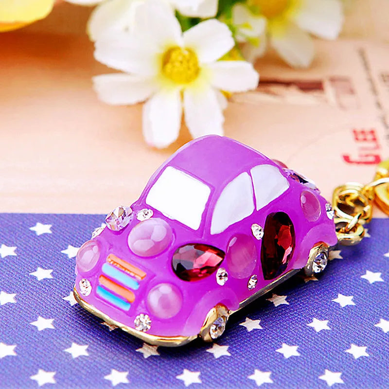 cute car metal diamond women's bag pendant keychain