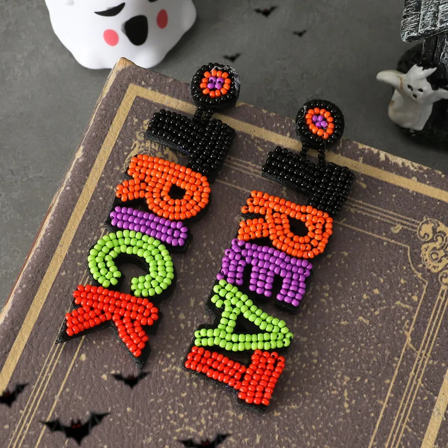 New Halloween Pumpkin Ear Cuff Quirky Individualistic Rice Bead Dangle Earrings Exaggerated Design Sense Fashion Jewelry