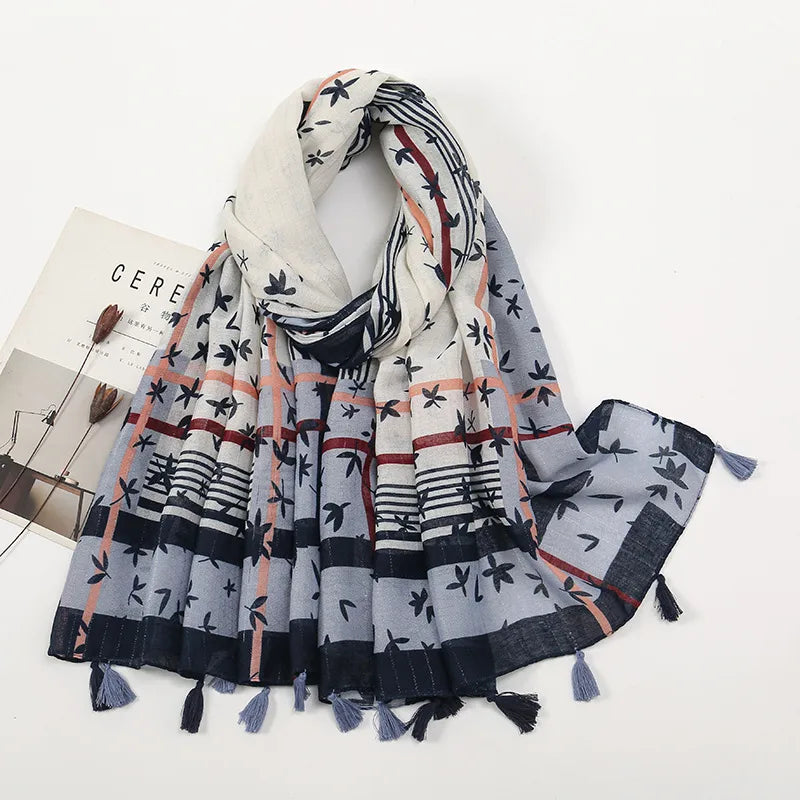 women's retro color block polyester printing scarf
