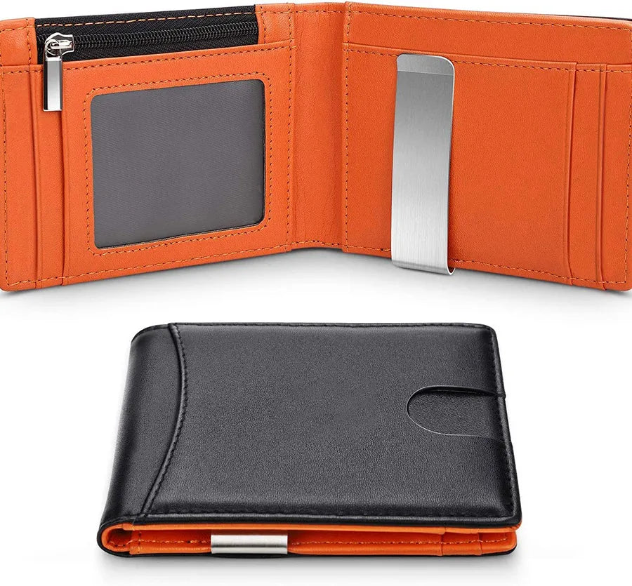 men's solid color pu leather zipper small wallets