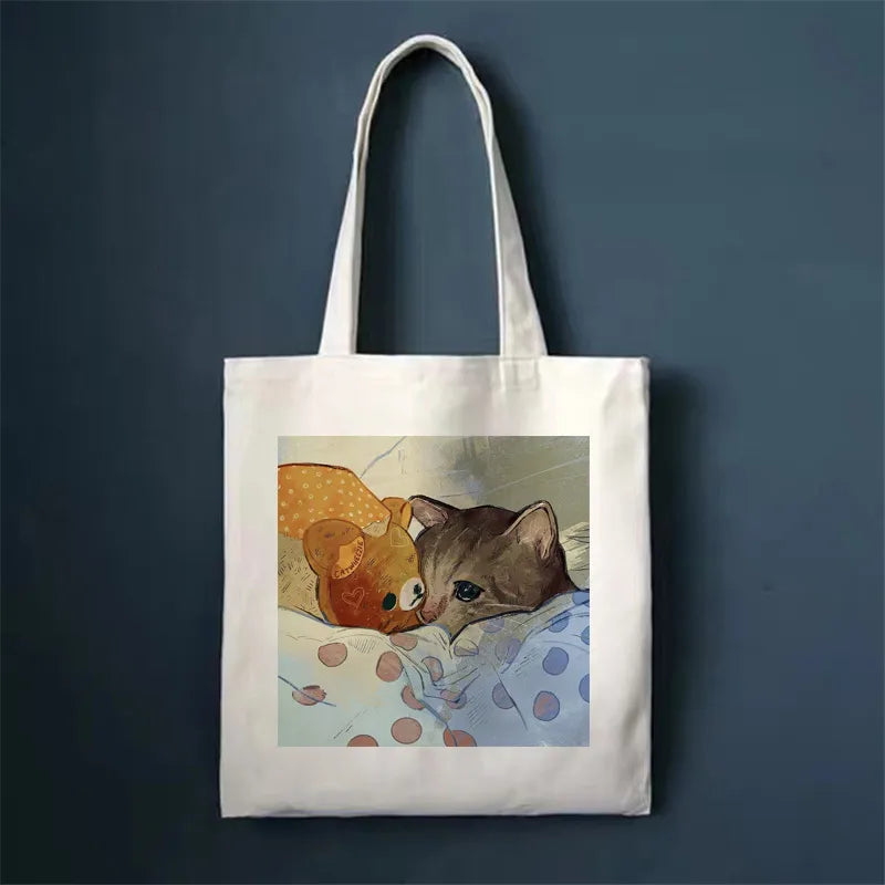 women's simple style cat shopping bags