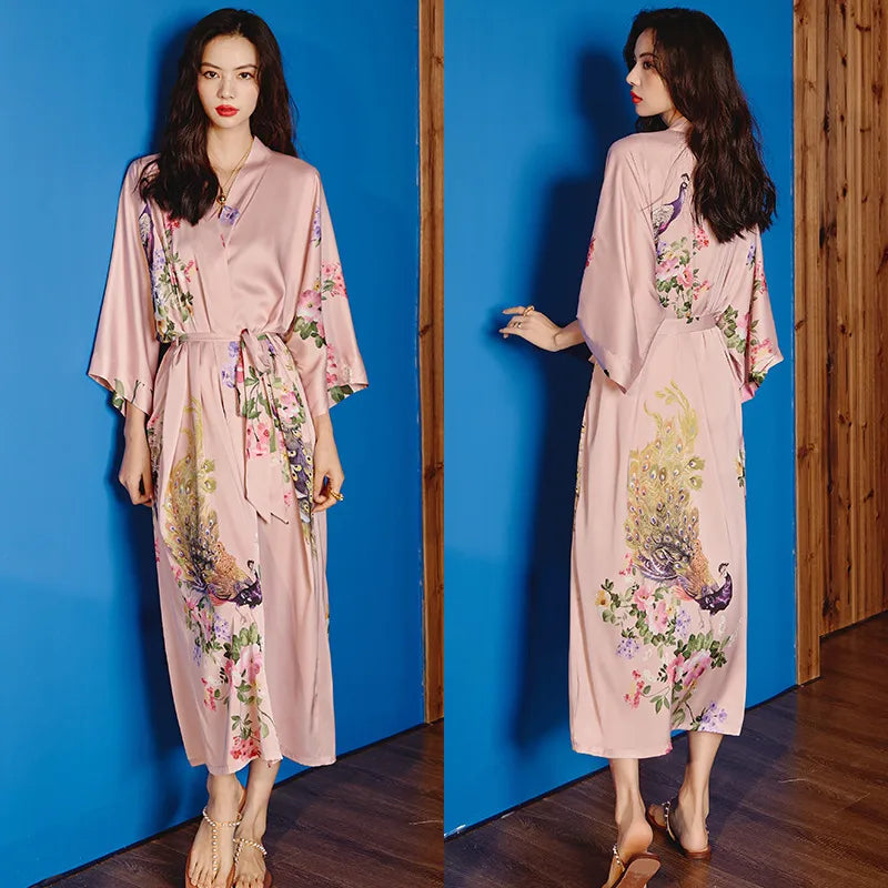 new satin chiffon ice silk light bathrobe multicolors