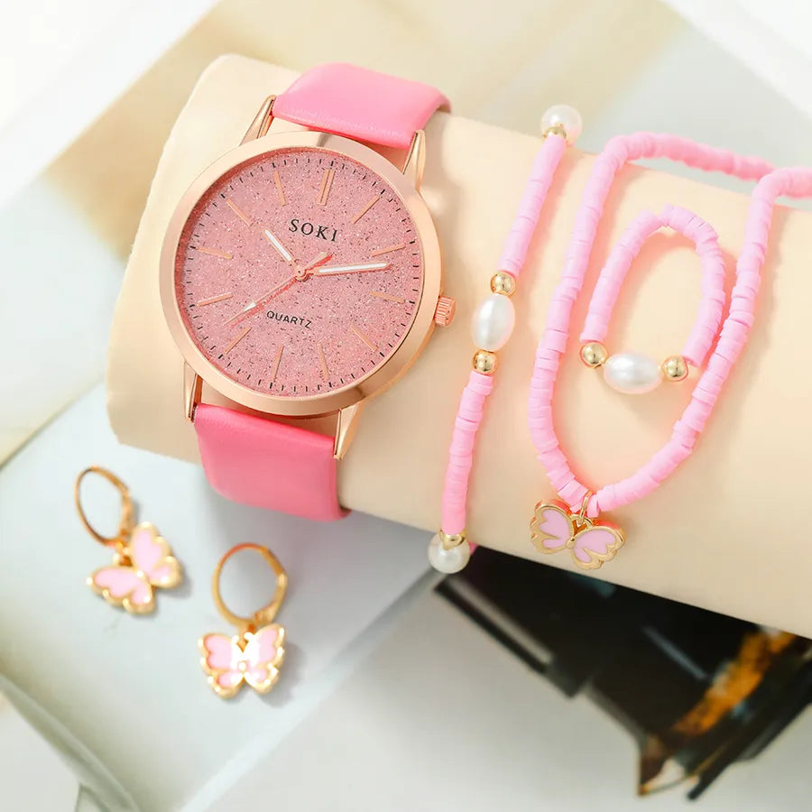 casual starry sky solid color butterfly buckle quartz women's watches