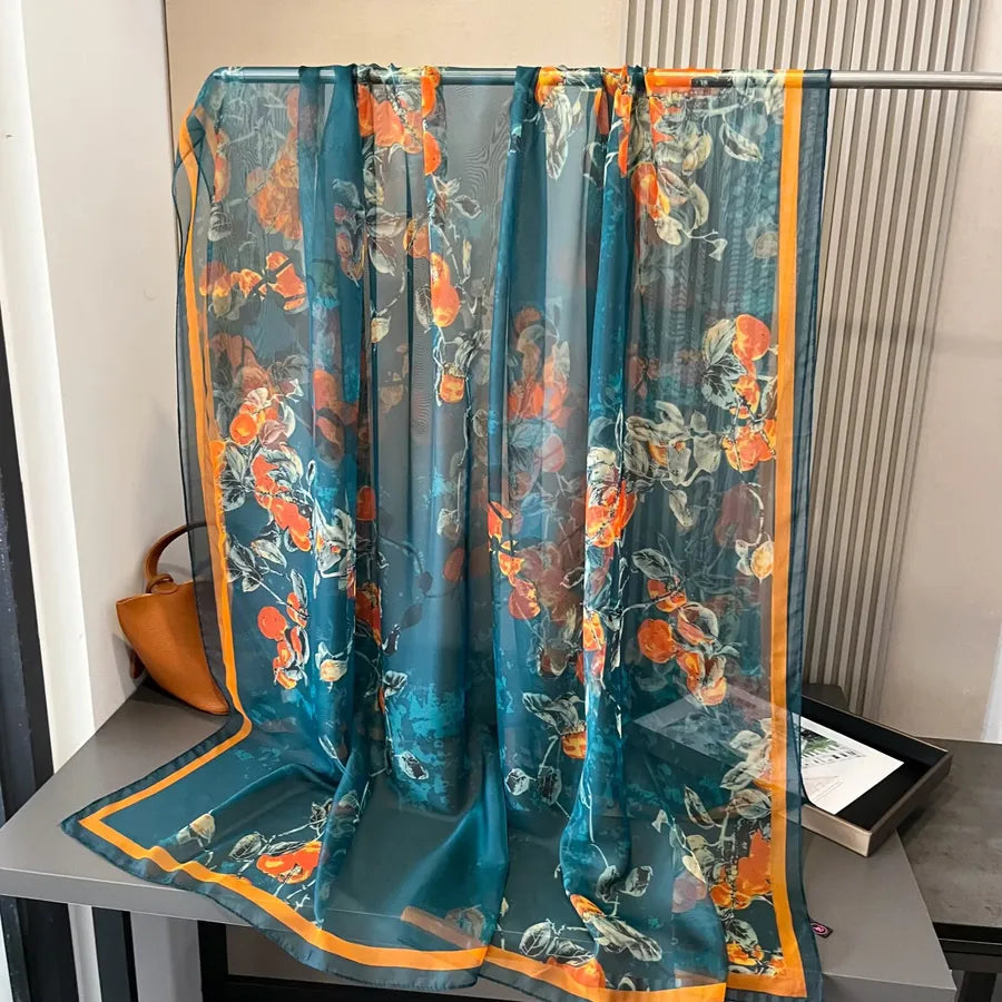 Women's Retro Flower Brocade Yarn Silk Scarf