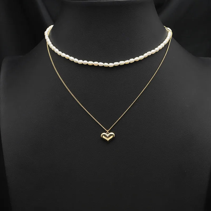 original design heart shape flower freshwater pearl plating 18k gold plated necklace