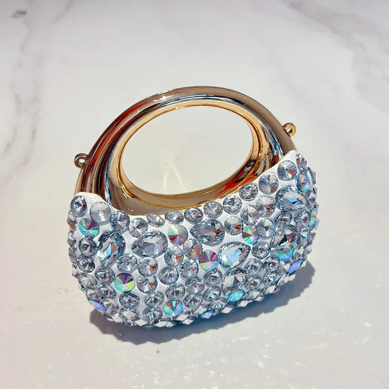 Mini Exquisite Shiny Diamond-encrusted Sexy Lips Flower Acrylic Moon Simple All-match Niche Hand Crossbody Bag