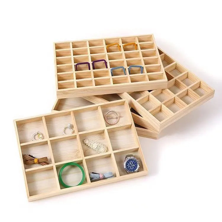 New Solid Wood Jewelry Storage Plate Bracelet Display Props Grid Empty Plate Storage Simple Style Wooden Material Jewelry Box