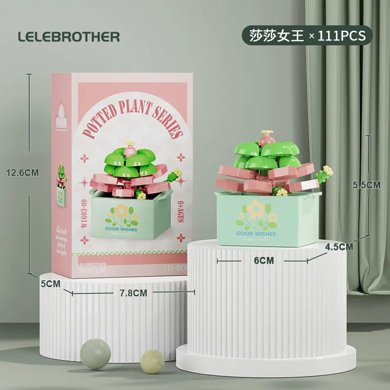 Compatible with  Blocks Flower Children's Educational Assembled Simulation Eternal Flower Flowers Fleshy Potted Toy Gift Wholesale