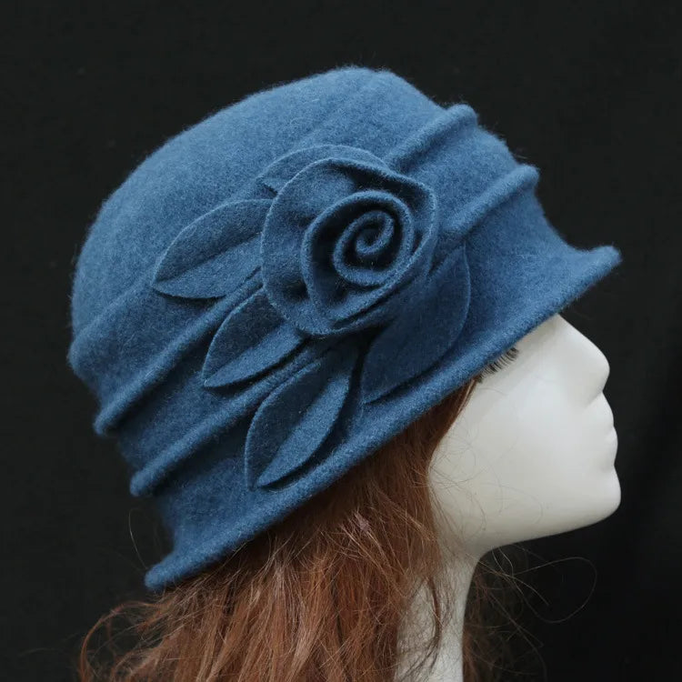 women's sweet rose solid color flat eaves fedora hat