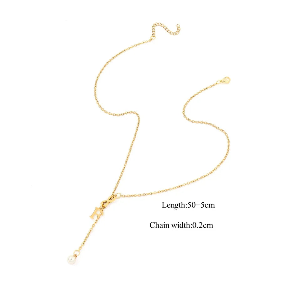 Wholesale Jewelry Elegant Simple Style Letter Infinity 201 Stainless Steel 304 Stainless Steel Artificial Pearl cable chain Pendant Necklace
