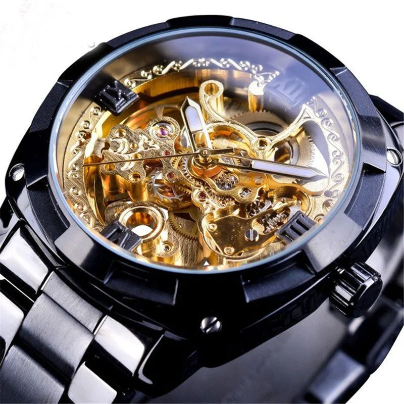 New  men's fashion retro carved hollow luminous waterproof automatic mechanical watch