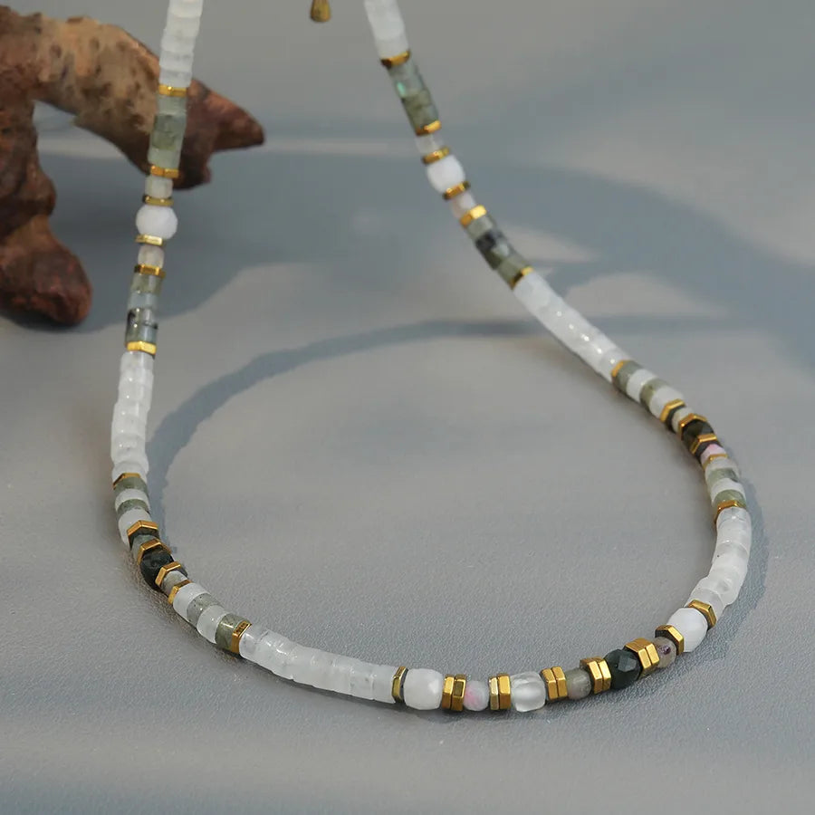 Elegant Vacation Ethnic Style Irregular Round natural stone Titanium Steel 18K Gold Plated Necklace In Bulk