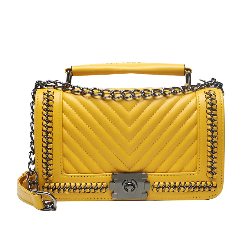 Women's Pu Leather Chevron Solid Color Streetwear Square Flip Cover Shoulder Bag