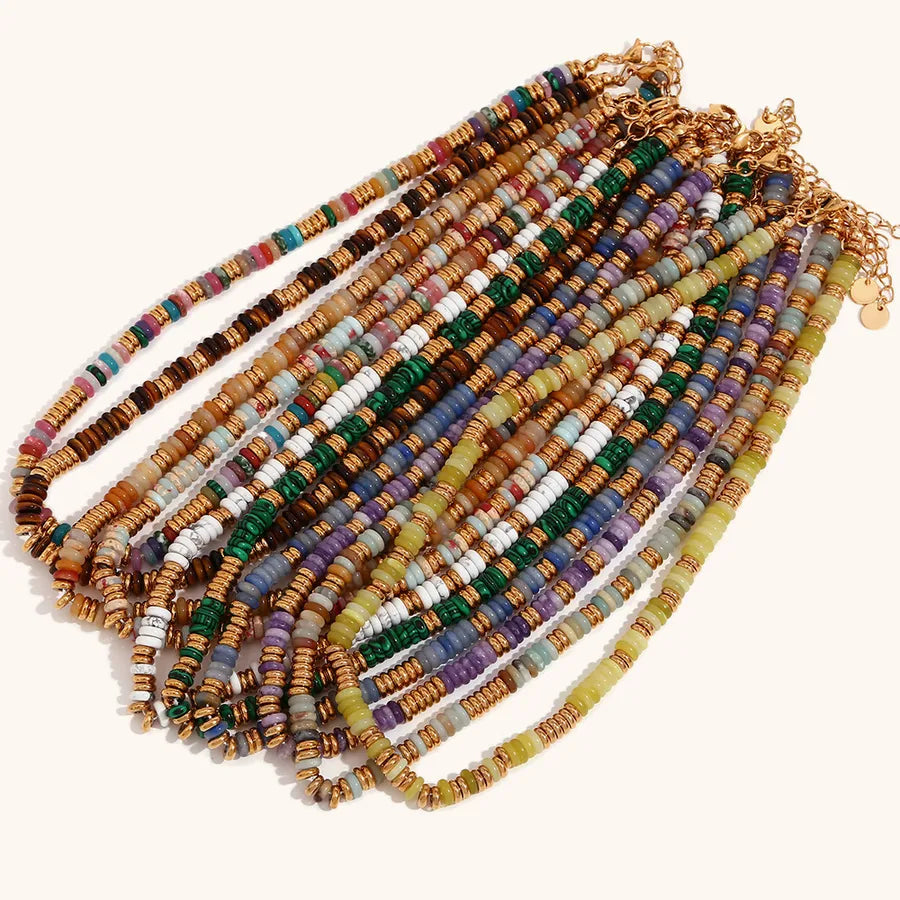 Retro Ethnic Style Geometric Stainless Steel natural stone 18K Gold Plated Necklace In Bulk