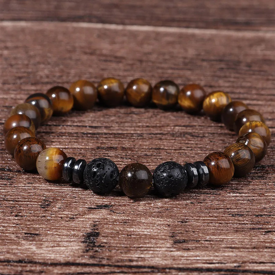 Special for Volcano Yellow Tiger Eye Natural Stone Beaded Bracelet Men's Retro Bracelet  Bracelet Single Circle suit